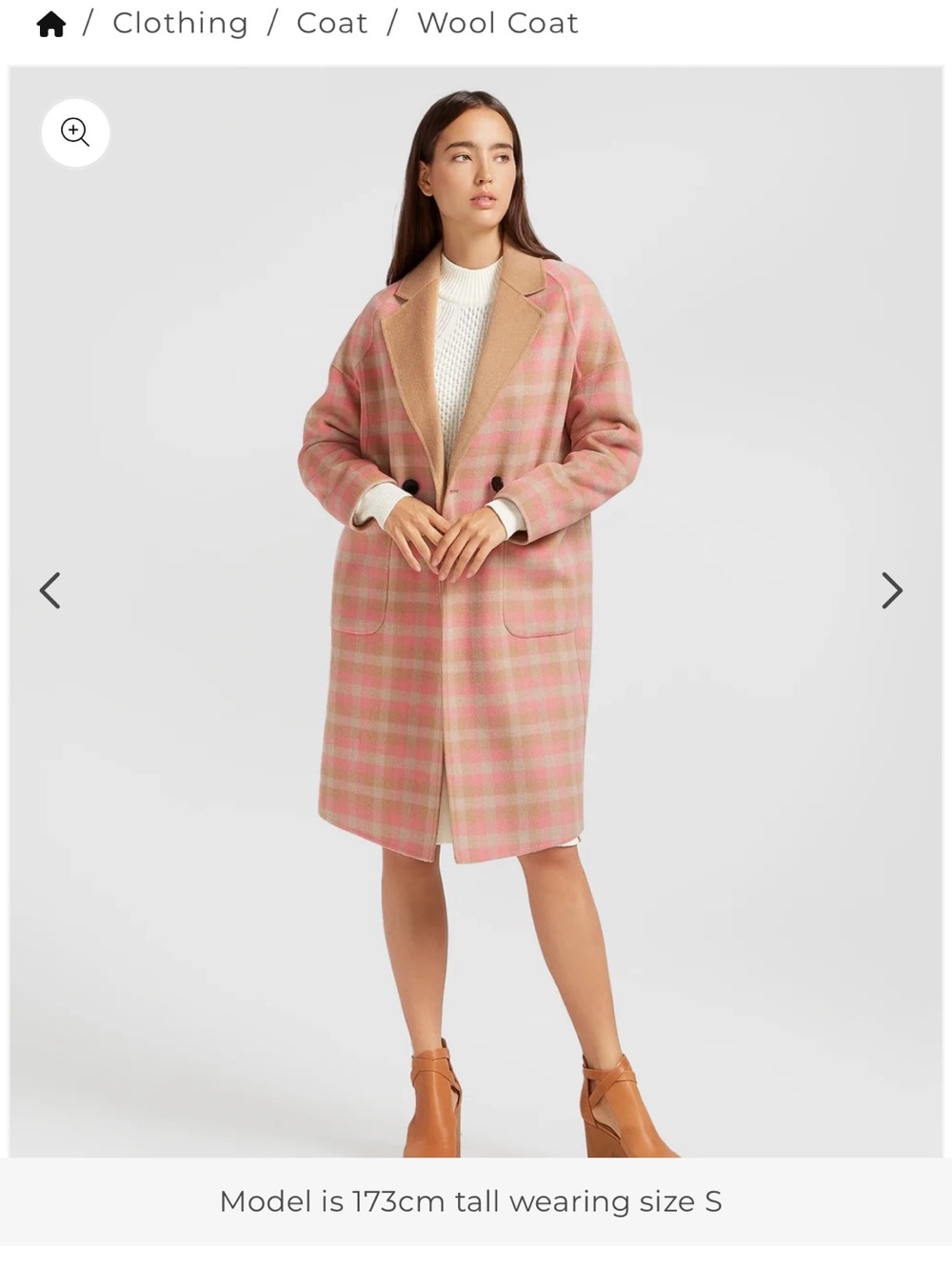 Pink Plaid Trench Coat with Tan Lapel